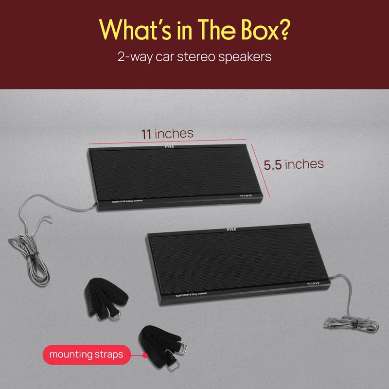 Pyle 6 Way Car Stereo Speaker-Dual 200 Watt High Powered Loud Sound Speakers System with 60mm Piezo Midrange,40mm Audio Tweeter,4 Ohm,2.5 kHz-20 kHz-Wire,Sun Visor Mount Strap-Pyle PLTWVS(Pair),Black - Image 2